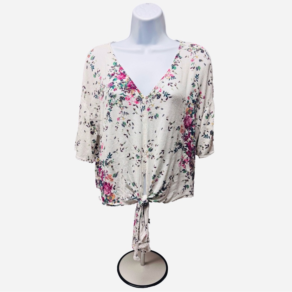 Luq Floral Flowy Top with Front Tie
